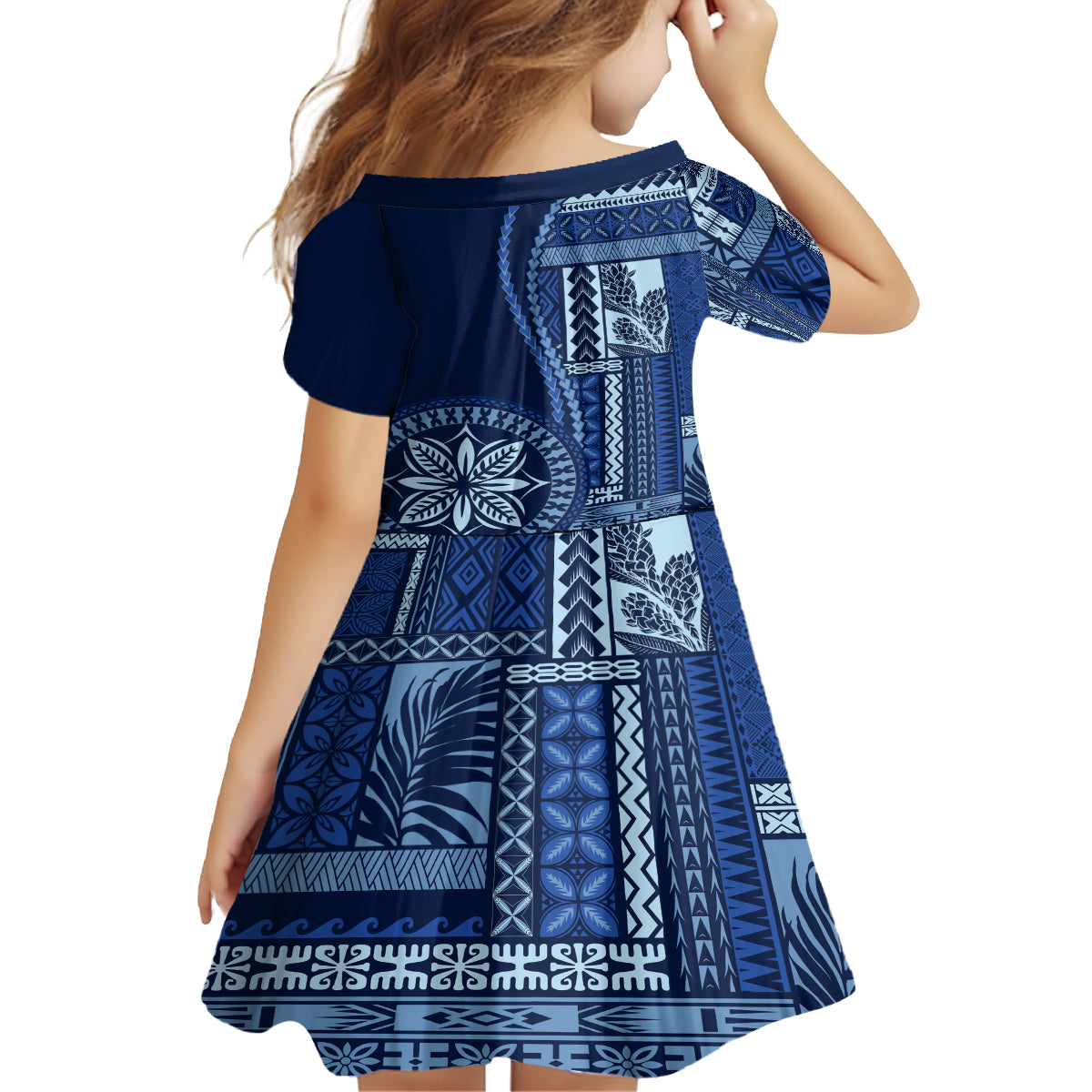 Samoa Siapo Motif Kid Short Sleeve Dress Classic Style - Bue Ver LT7 - Polynesian Pride
