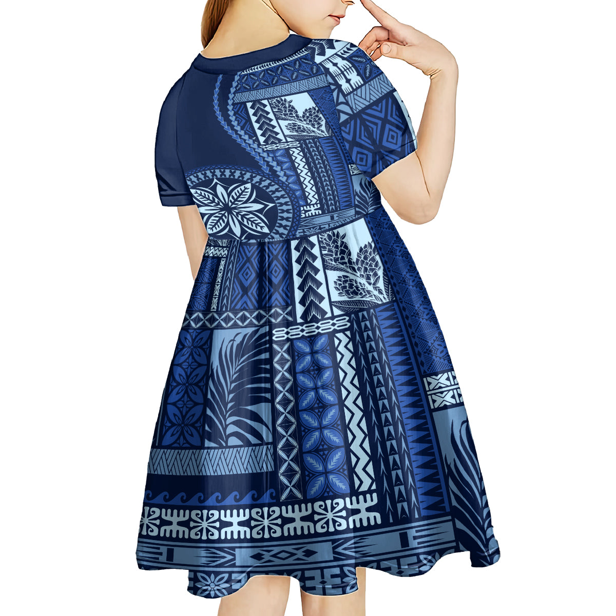 Samoa Siapo Motif Kid Short Sleeve Dress Classic Style - Bue Ver LT7 - Polynesian Pride