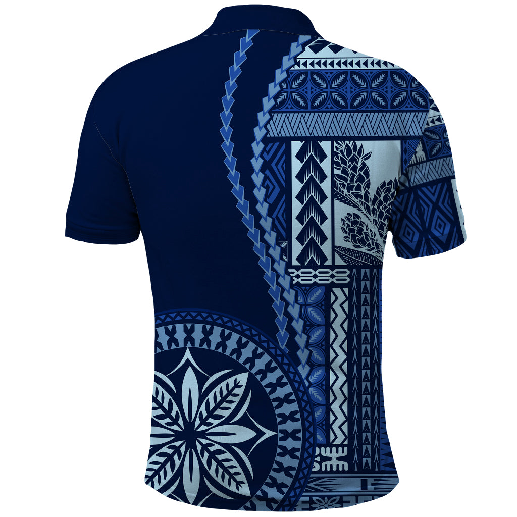 Samoa Siapo Motif Polo Shirt - Classic Style Blue Ver LT7 - Polynesian Pride