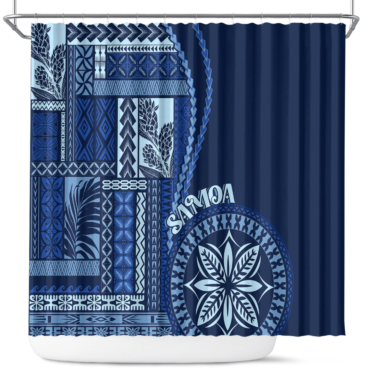 Samoa Siapo Motif Shower Curtain Classic Style - Bue Ver LT7 Blue - Polynesian Pride