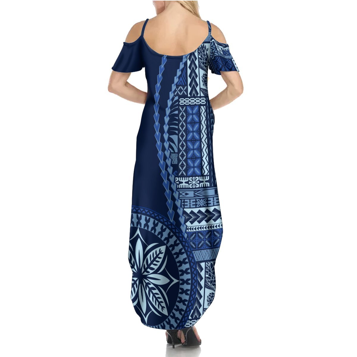 Samoa Siapo Motif Summer Maxi Dress Classic Style - Bue Ver LT7 - Polynesian Pride