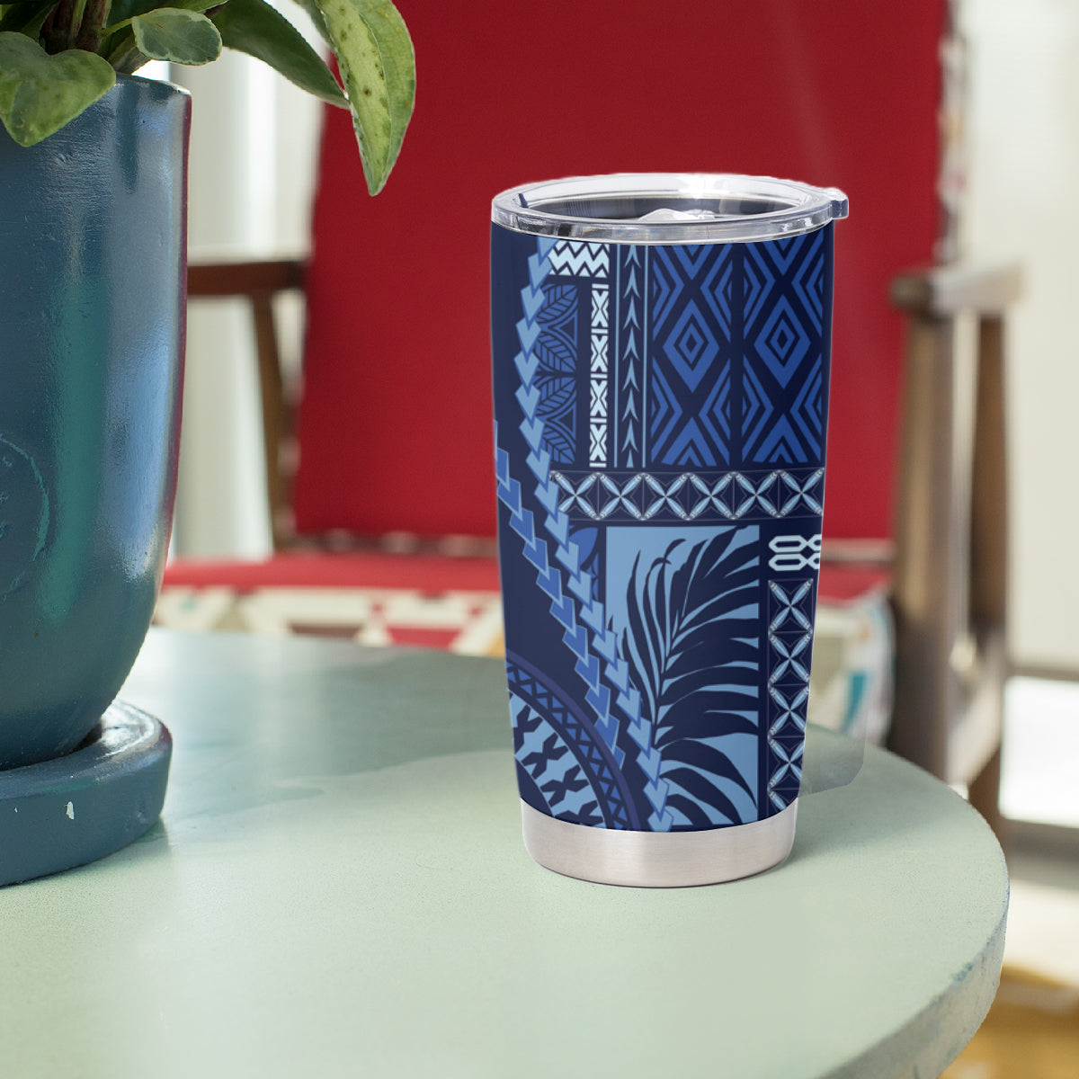 Samoa Siapo Motif Tumbler Cup Classic Style - Blue Ver LT7 - Polynesian Pride