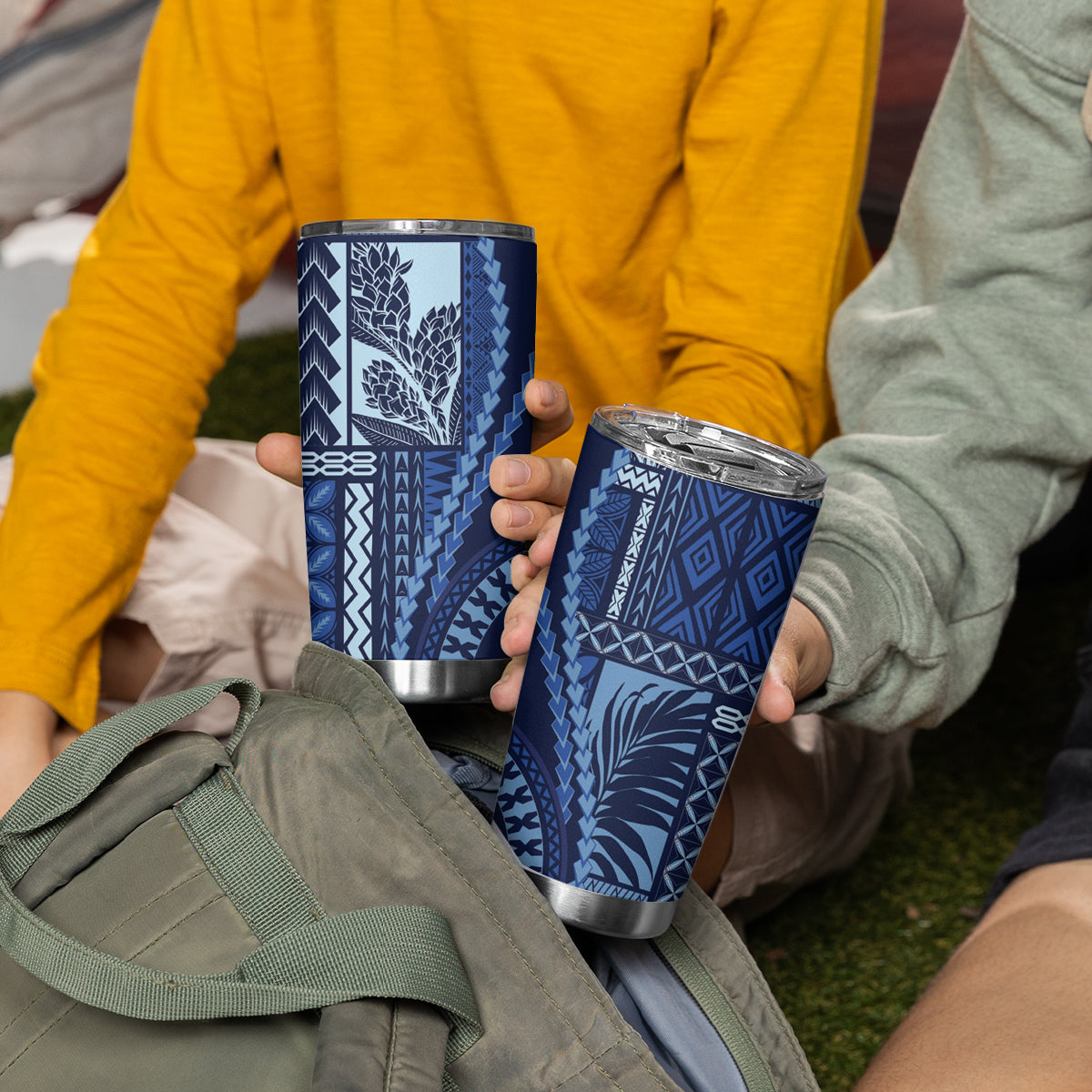 Samoa Siapo Motif Tumbler Cup Classic Style - Blue Ver LT7 - Polynesian Pride