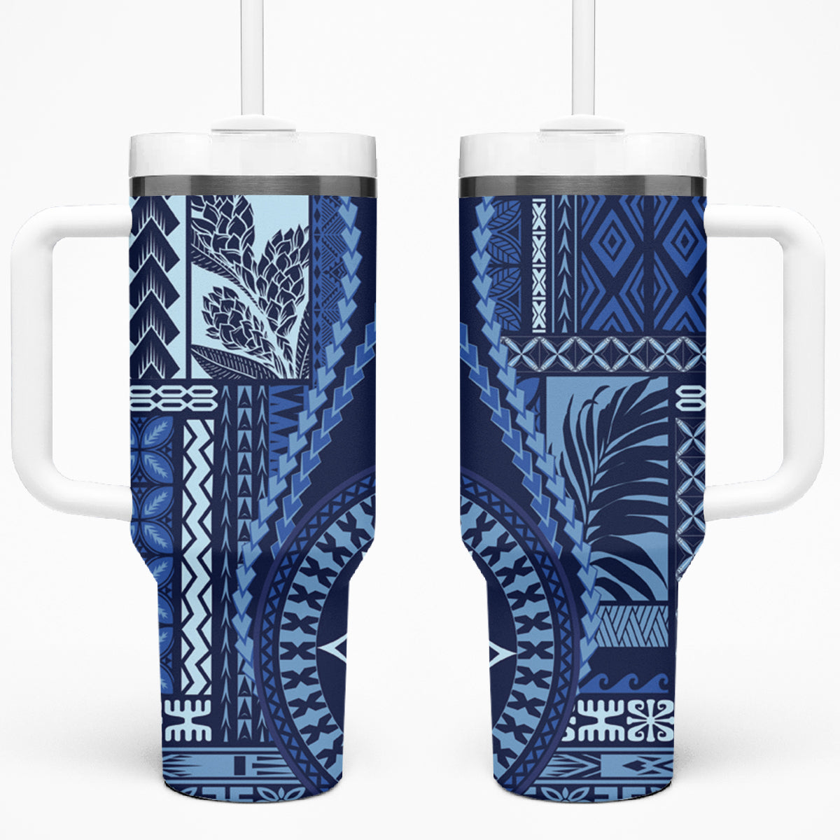 Samoa Siapo Motif Tumbler With Handle Classic Style - Blue Ver LT7 One Size: 40 oz Blue - Polynesian Pride