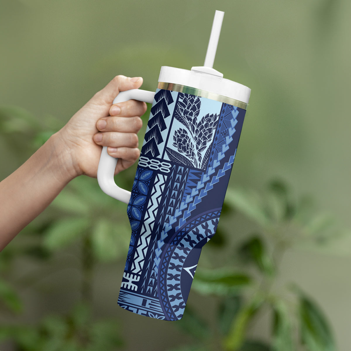 Samoa Siapo Motif Tumbler With Handle Classic Style - Blue Ver LT7 - Polynesian Pride