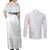 Samoa White Sunday Couples Matching Off Shoulder Maxi Dress and Long Sleeve Button Shirt Classic Siapo Style LT7 - Polynesian Pride