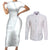 Samoa White Sunday Couples Matching Short Sleeve Bodycon Dress and Long Sleeve Button Shirt Classic Siapo Style LT7 White - Polynesian Pride