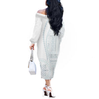 Samoa White Sunday Off The Shoulder Long Sleeve Dress Classic Siapo Style LT7 - Polynesian Pride