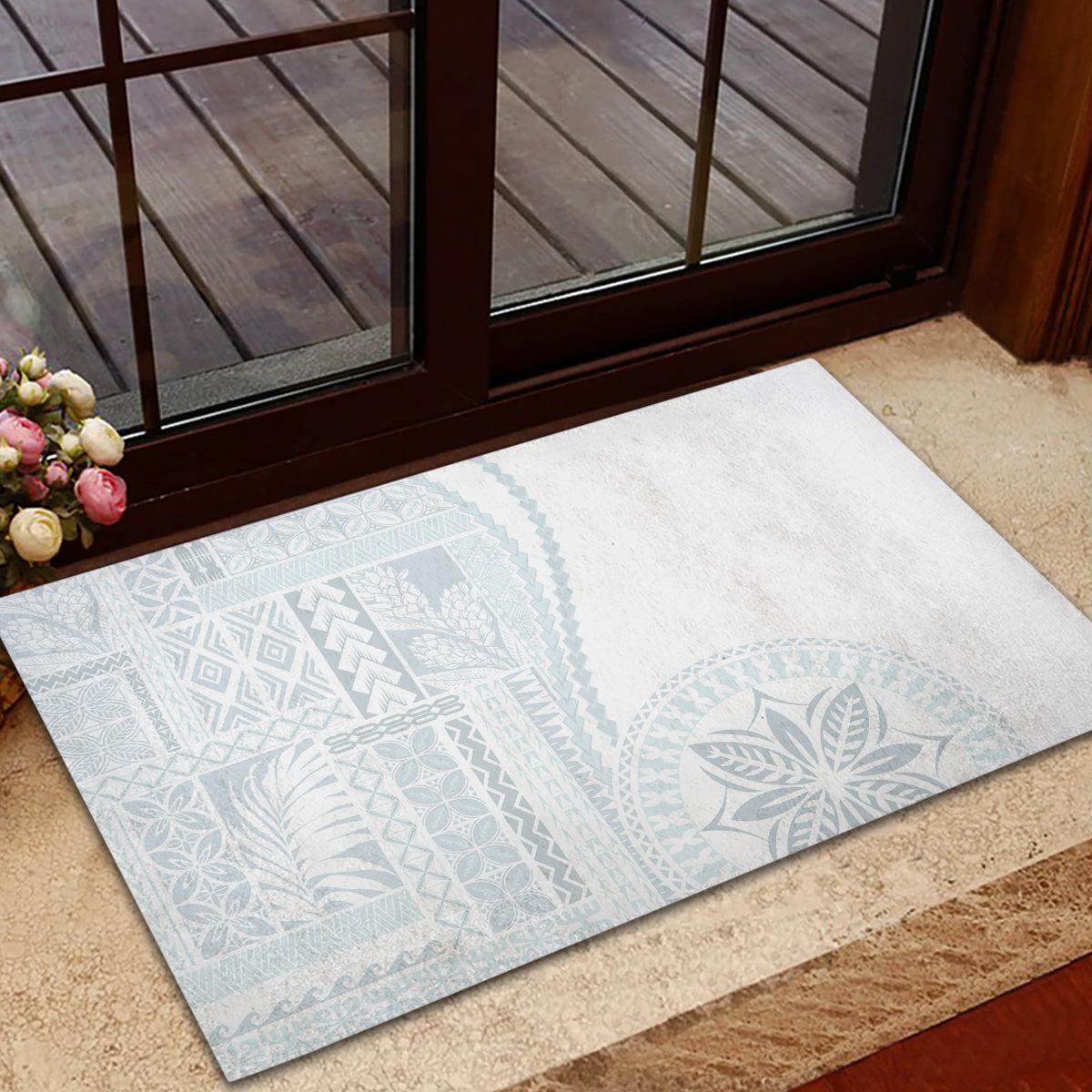 Samoa White Sunday Rubber Doormat Classic Siapo Style LT7 - Polynesian Pride