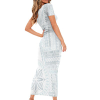 Samoa White Sunday Short Sleeve Bodycon Dress Classic Siapo Style LT7 - Polynesian Pride