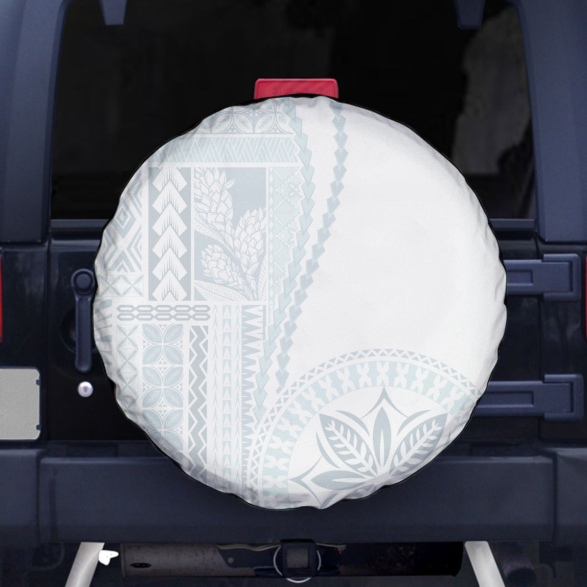 Samoa White Sunday Spare Tire Cover Classic Siapo Style LT7 White - Polynesian Pride