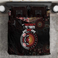 Aotearoa and Australia Indigenous Bedding Set Stand Together For Te Tiriti LT7 Black - Polynesian Pride