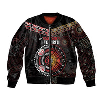 Aotearoa and Australia Indigenous Bomber Jacket Stand Together For Te Tiriti LT7 Unisex Black - Polynesian Pride