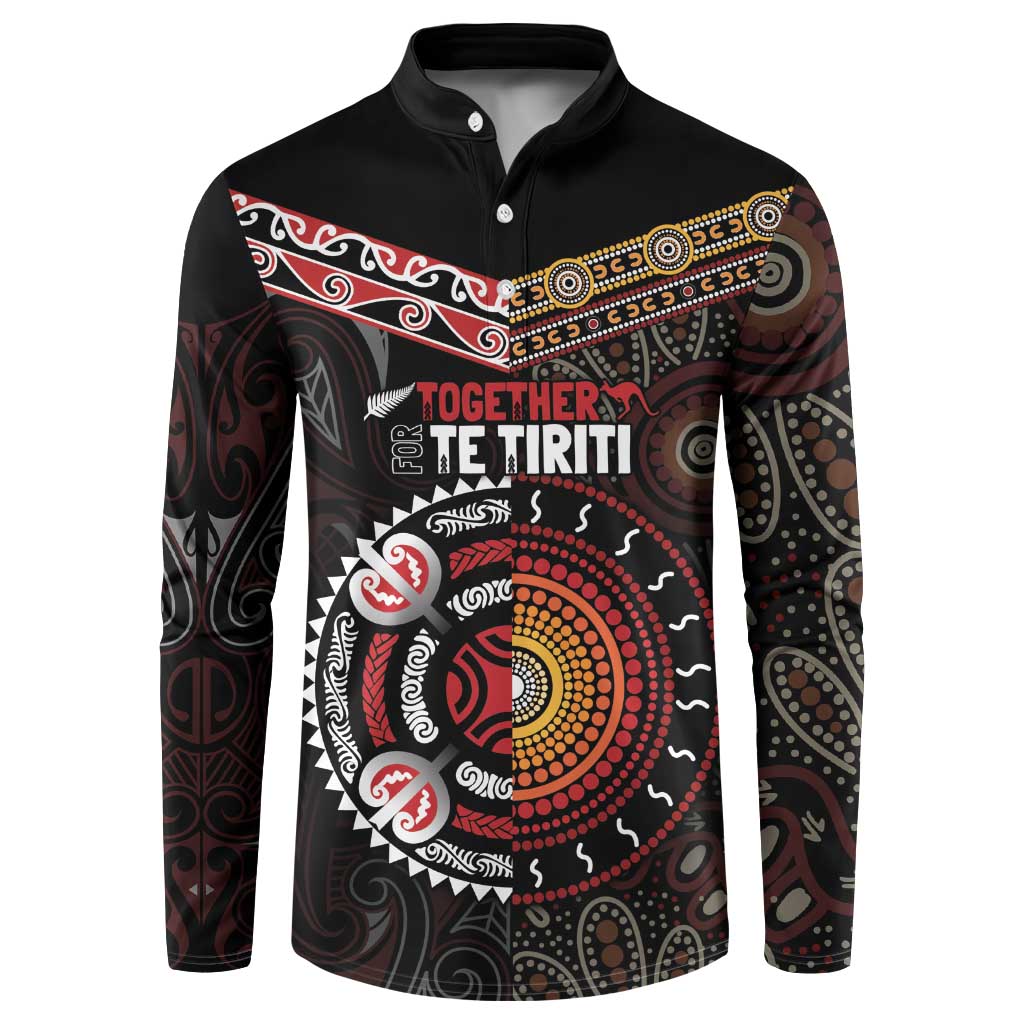 Aotearoa and Australia Indigenous Button Sweatshirt Stand Together For Te Tiriti LT7 Black - Polynesian Pride