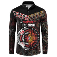 Aotearoa and Australia Indigenous Button Sweatshirt Stand Together For Te Tiriti LT7 Black - Polynesian Pride