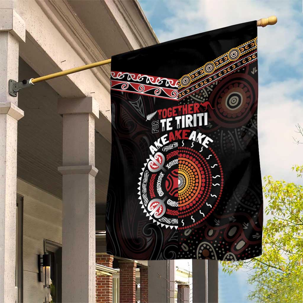 Aotearoa and Australia Indigenous Garden Flag Stand Together For Te Tiriti LT7 House Flag Black - Polynesian Pride