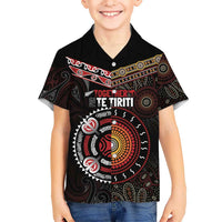 Aotearoa and Australia Indigenous Kid Hawaiian Shirt Stand Together For Te Tiriti LT7 Kid Black - Polynesian Pride