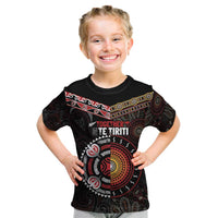 Aotearoa and Australia Indigenous Kid T Shirt Stand Together For Te Tiriti LT7 Black - Polynesian Pride