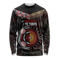 Aotearoa and Australia Indigenous Long Sleeve Shirt Stand Together For Te Tiriti LT7 Unisex Black - Polynesian Pride
