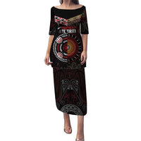 Aotearoa and Australia Indigenous Puletasi Stand Together For Te Tiriti LT7 Long Dress Black - Polynesian Pride