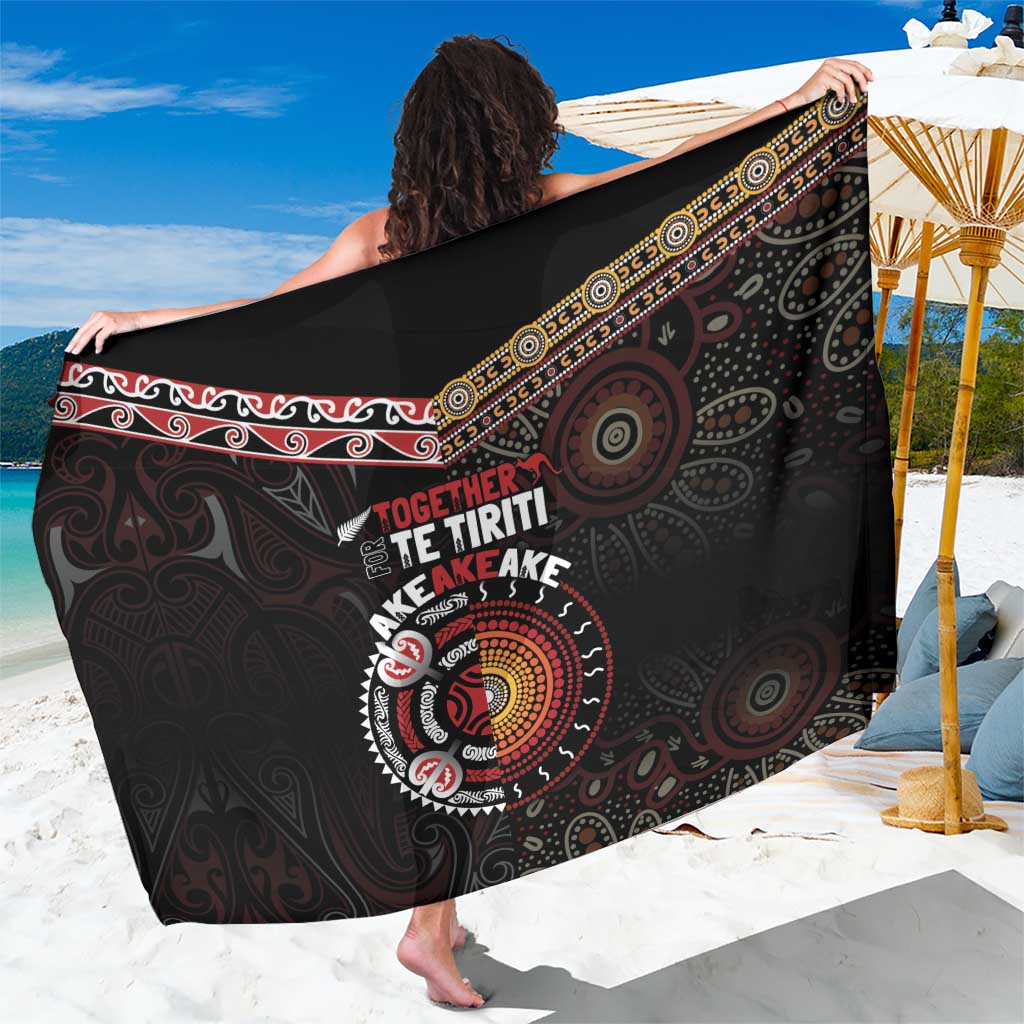 Aotearoa and Australia Indigenous Sarong Stand Together For Te Tiriti LT7 One Size 44 x 66 inches Black - Polynesian Pride