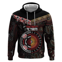 Aotearoa and Australia Indigenous Zip Hoodie Stand Together For Te Tiriti LT7 Pullover Hoodie Black - Polynesian Pride