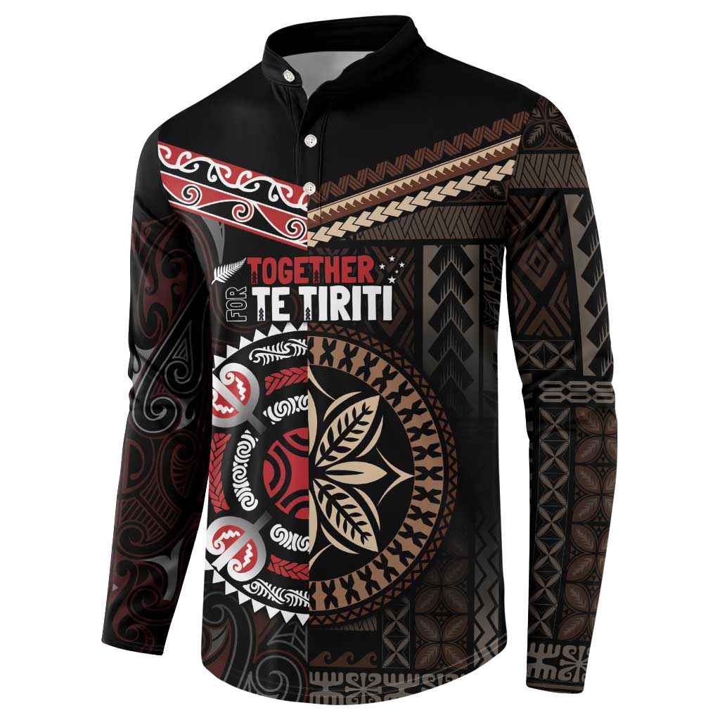 Aotearoa and Samoa Together For Te Tiriti Button Sweatshirt Kowhaiwhai Mix Siapo LT7 - Polynesian Pride