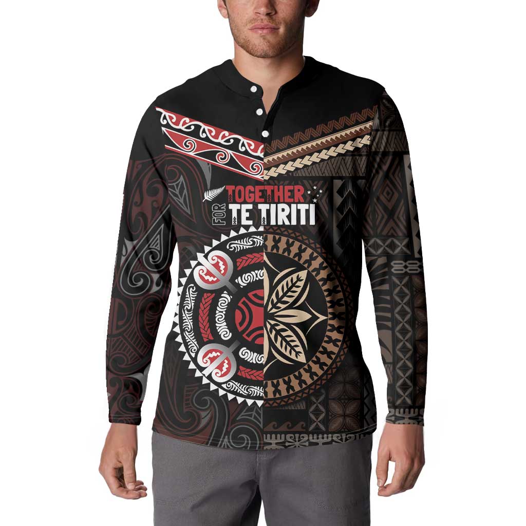 Aotearoa and Samoa Together For Te Tiriti Button Sweatshirt Kowhaiwhai Mix Siapo LT7 - Polynesian Pride