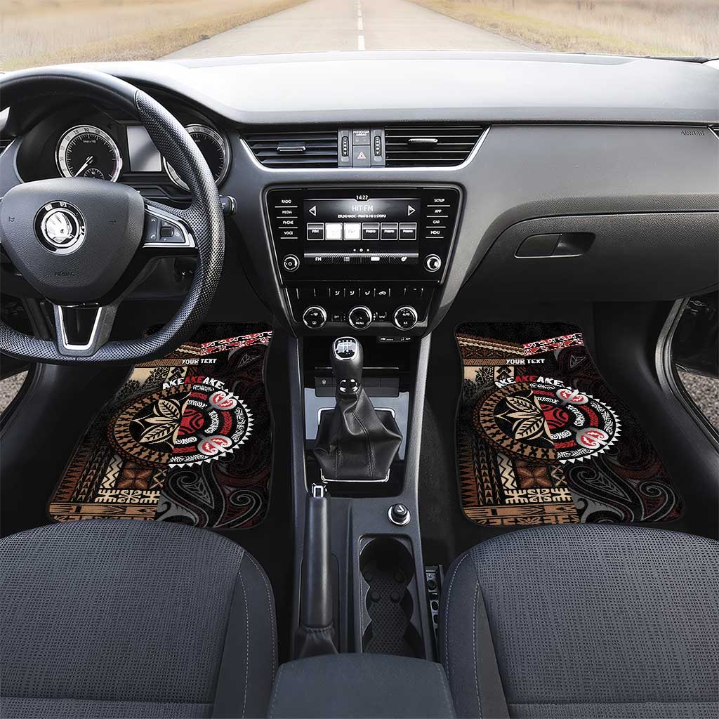 Aotearoa and Samoa Together For Te Tiriti Car Mats Kowhaiwhai Mix Siapo LT7 Set 2pcs - Front Black - Polynesian Pride