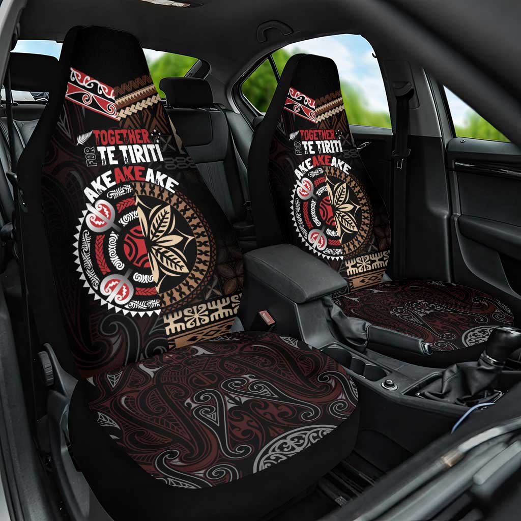 Aotearoa and Samoa Together For Te Tiriti Car Seat Cover Kowhaiwhai Mix Siapo LT7 One Size Black - Polynesian Pride