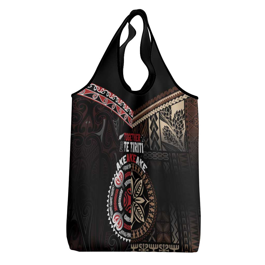 Aotearoa and Samoa Together For Te Tiriti Grocery Bag Kowhaiwhai Mix Siapo LT7 - Polynesian Pride