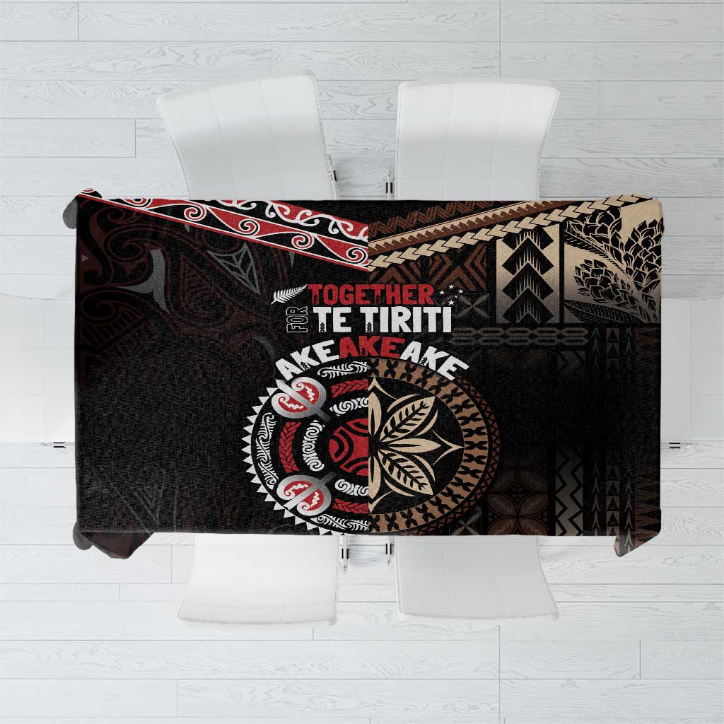 Aotearoa and Samoa Together For Te Tiriti Tablecloth Kowhaiwhai Mix Siapo LT7 Black - Polynesian Pride
