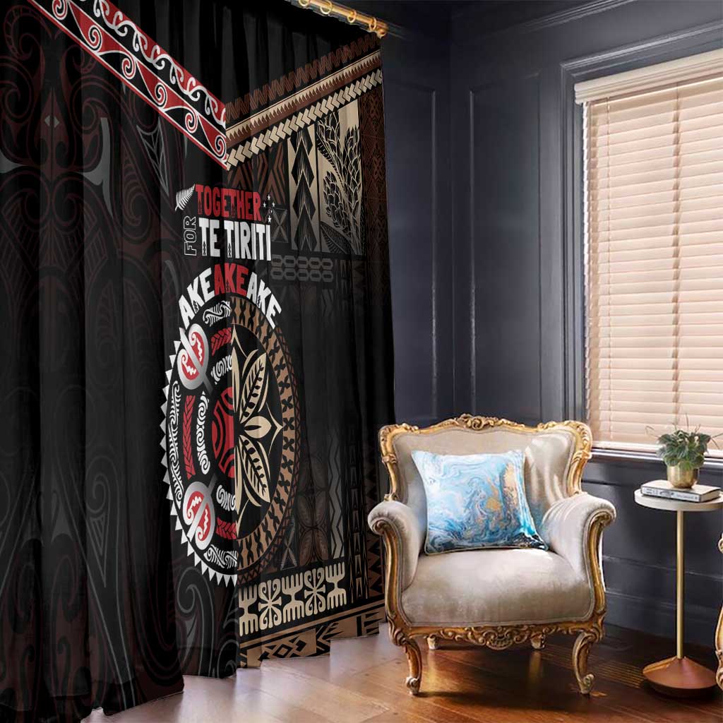 Aotearoa and Samoa Together For Te Tiriti Window Curtain Kowhaiwhai Mix Siapo LT7 - Polynesian Pride
