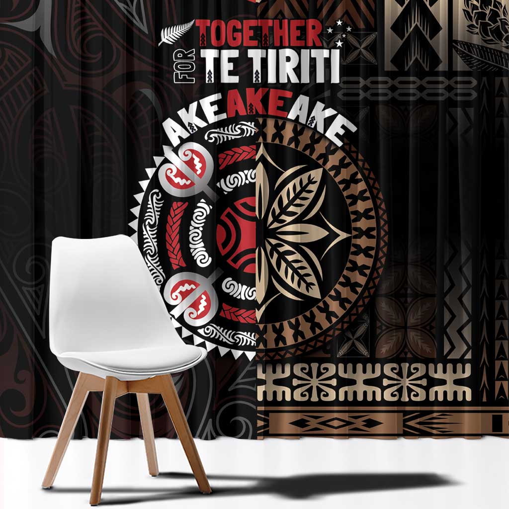 Aotearoa and Samoa Together For Te Tiriti Window Curtain Kowhaiwhai Mix Siapo LT7 - Polynesian Pride