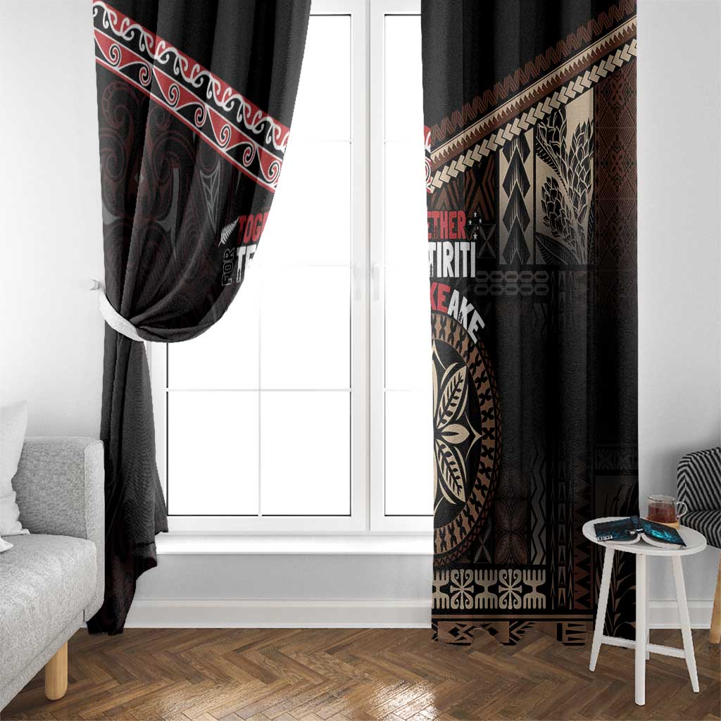 Aotearoa and Samoa Together For Te Tiriti Window Curtain Kowhaiwhai Mix Siapo LT7 - Polynesian Pride