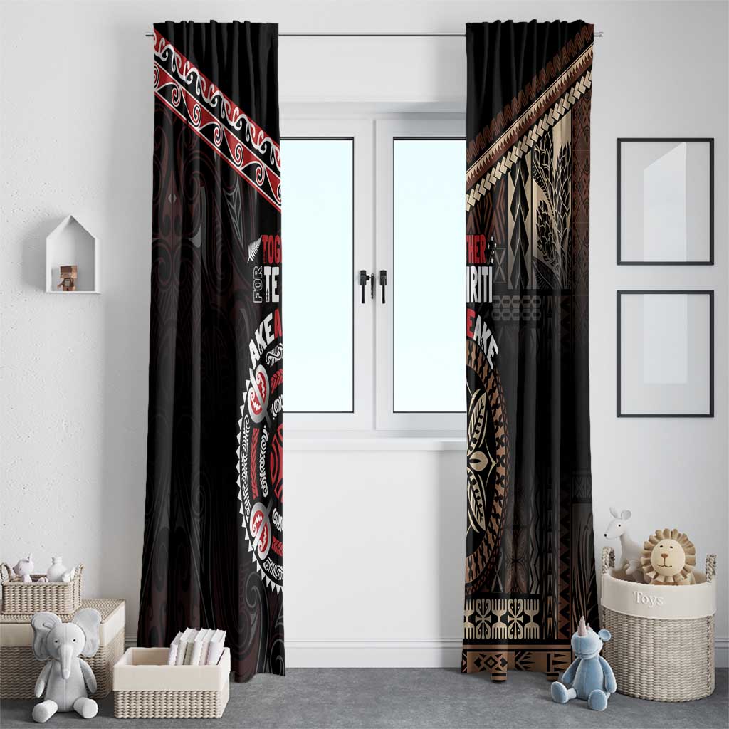 Aotearoa and Samoa Together For Te Tiriti Window Curtain Kowhaiwhai Mix Siapo LT7 - Polynesian Pride