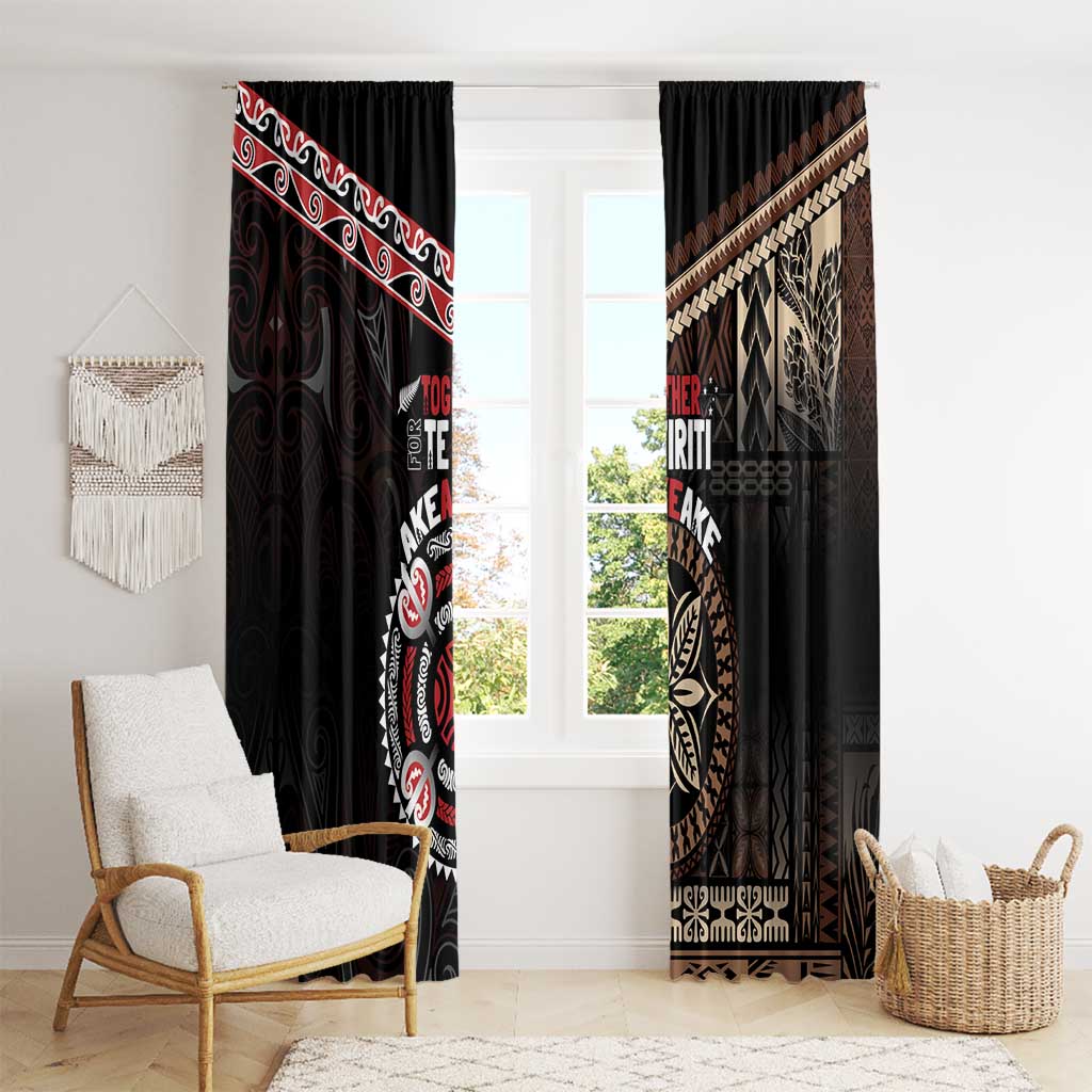 Aotearoa and Samoa Together For Te Tiriti Window Curtain Kowhaiwhai Mix Siapo LT7 - Polynesian Pride