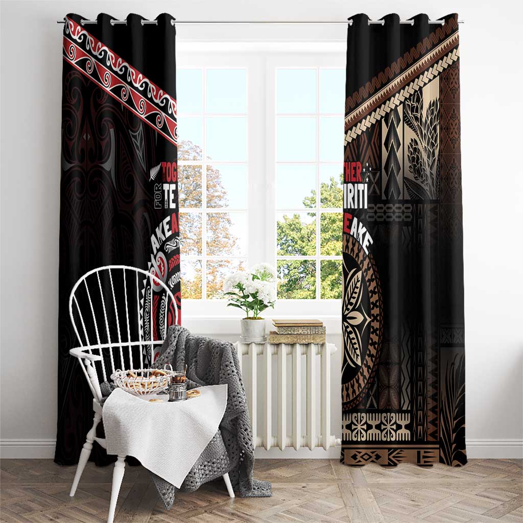 Aotearoa and Samoa Together For Te Tiriti Window Curtain Kowhaiwhai Mix Siapo LT7 - Polynesian Pride