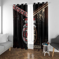 Aotearoa and Samoa Together For Te Tiriti Window Curtain Kowhaiwhai Mix Siapo LT7 With Grommets Black - Polynesian Pride