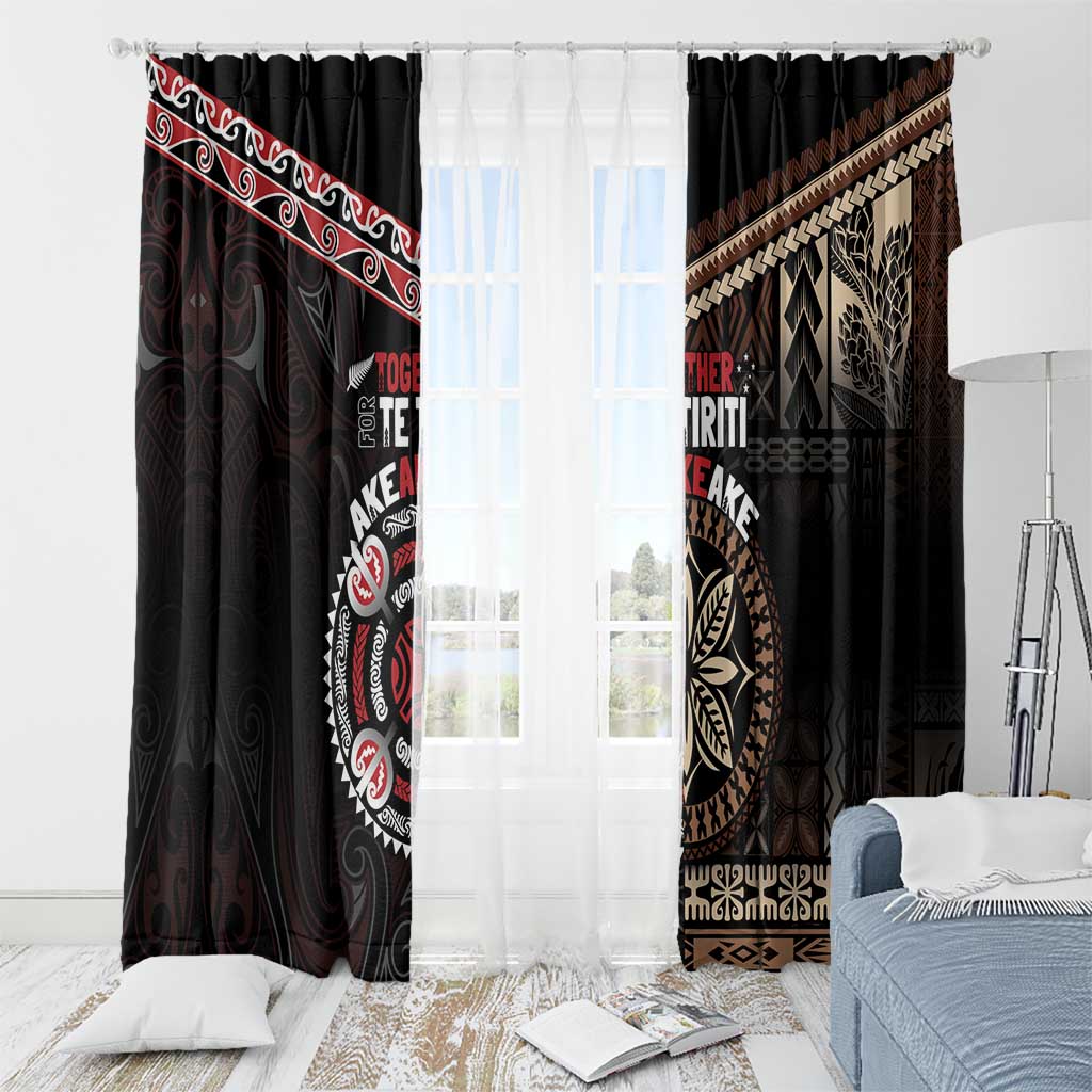 Aotearoa and Samoa Together For Te Tiriti Window Curtain Kowhaiwhai Mix Siapo LT7 - Polynesian Pride