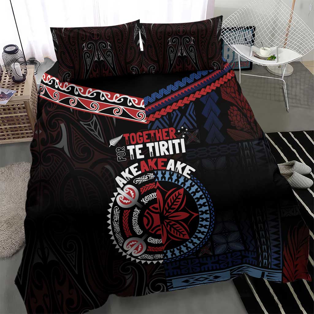 Aotearoa and Samoa Together For Te Tiriti Bedding Set Kowhaiwhai Mix Siapo - Flag Color LT7 - Polynesian Pride