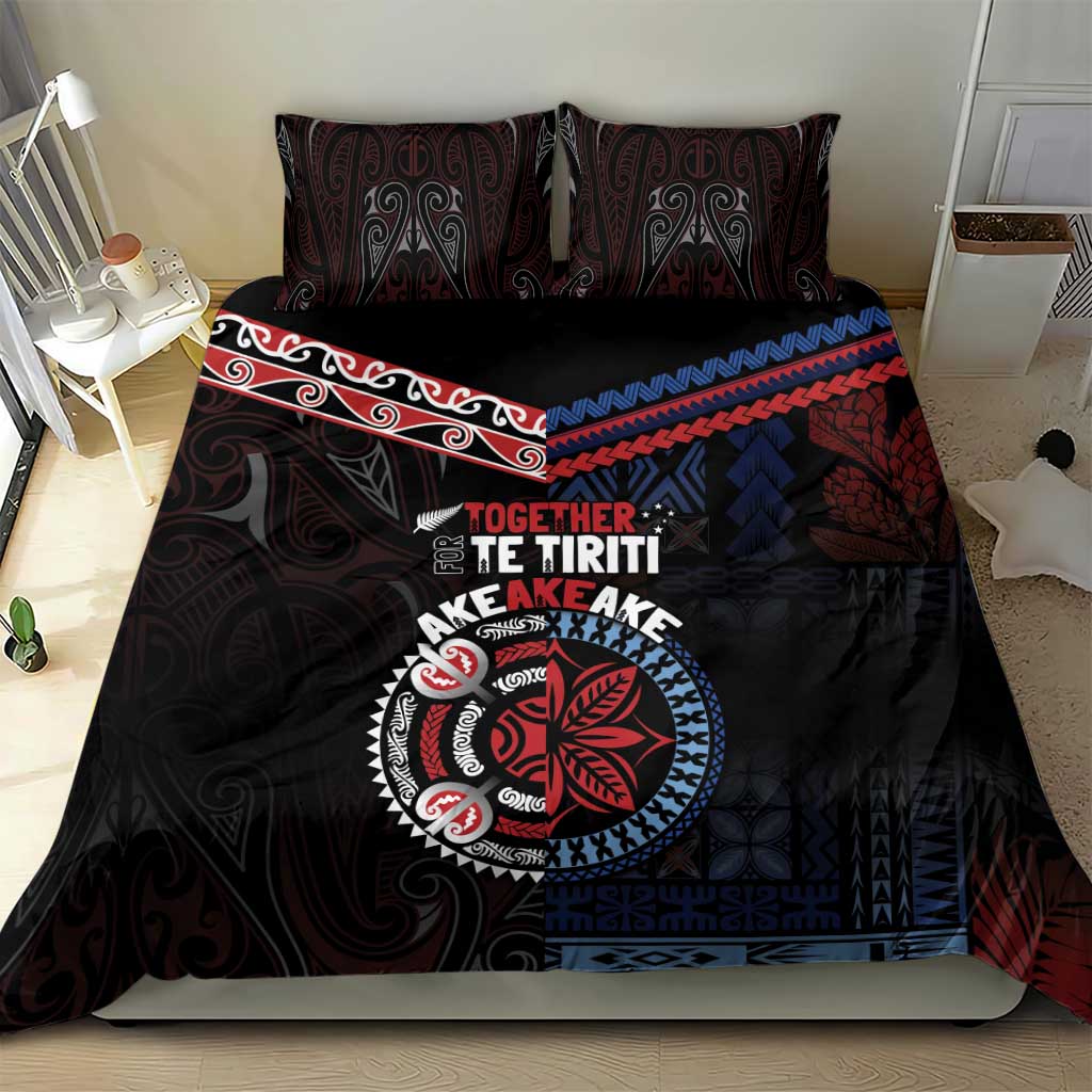 Aotearoa and Samoa Together For Te Tiriti Bedding Set Kowhaiwhai Mix Siapo - Flag Color LT7 - Polynesian Pride