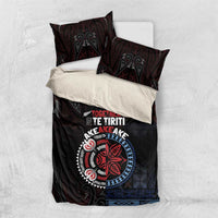 Aotearoa and Samoa Together For Te Tiriti Bedding Set Kowhaiwhai Mix Siapo - Flag Color LT7 US Twin 172cm x 218cm Black - Polynesian Pride