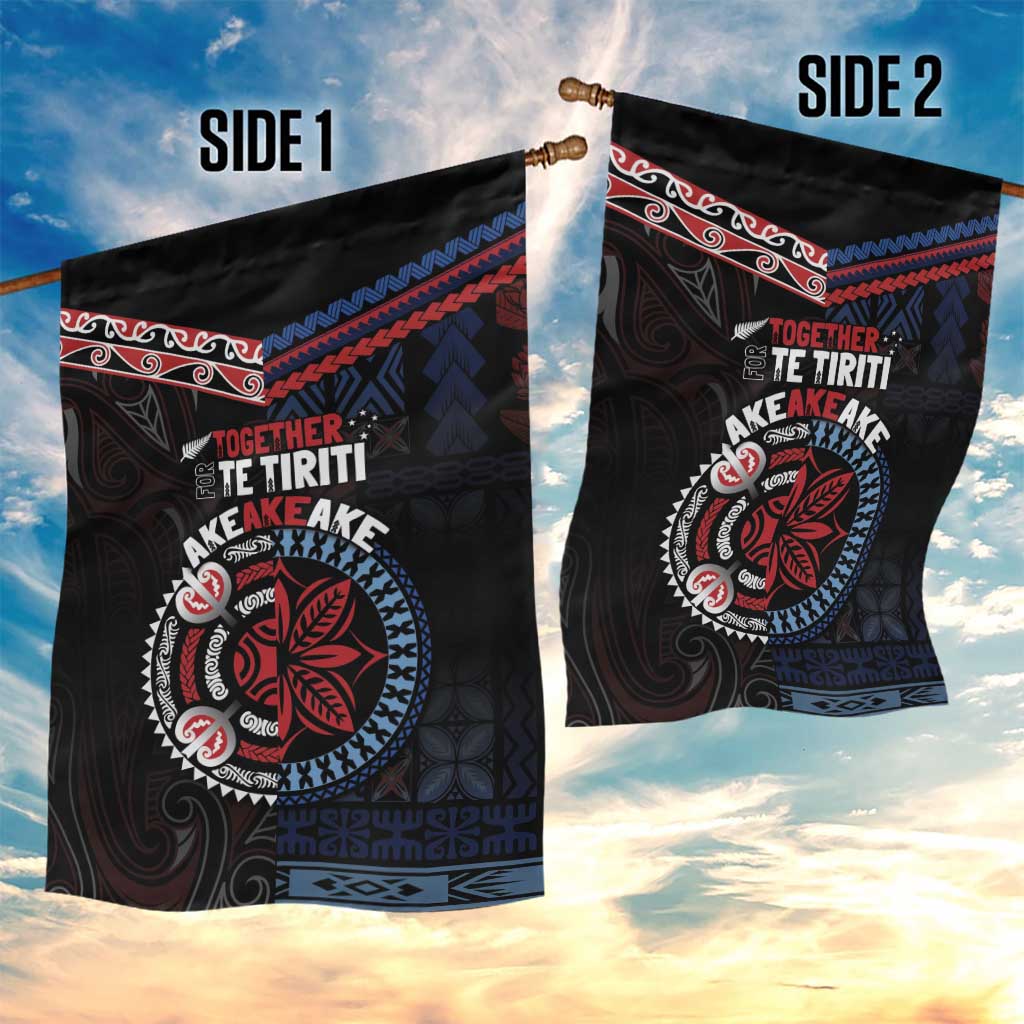 Aotearoa and Samoa Together For Te Tiriti Garden Flag Kowhaiwhai Mix Siapo - Flag Color LT7 - Polynesian Pride