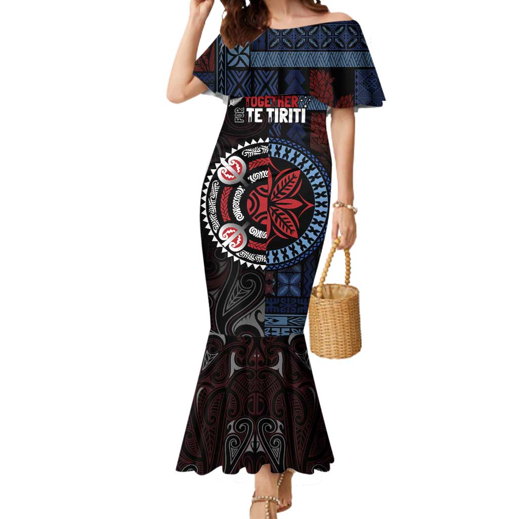 Aotearoa and Samoa Together For Te Tiriti Mermaid Dress Kowhaiwhai Mix Siapo - Flag Color