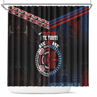 Aotearoa and Samoa Together For Te Tiriti Shower Curtain Kowhaiwhai Mix Siapo - Flag Color LT7 Black - Polynesian Pride