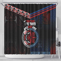 Aotearoa and Samoa Together For Te Tiriti Shower Curtain Kowhaiwhai Mix Siapo - Flag Color LT7 - Polynesian Pride