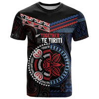 Aotearoa and Samoa Together For Te Tiriti T Shirt Kowhaiwhai Mix Siapo - Flag Color LT7 Black - Polynesian Pride
