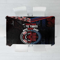 Aotearoa and Samoa Together For Te Tiriti Tablecloth Kowhaiwhai Mix Siapo - Flag Color LT7 Black - Polynesian Pride