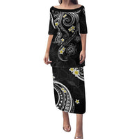 Polynesia Tribal Puletasi Tentacles Plumeria LT7 Long Dress Black - Polynesian Pride